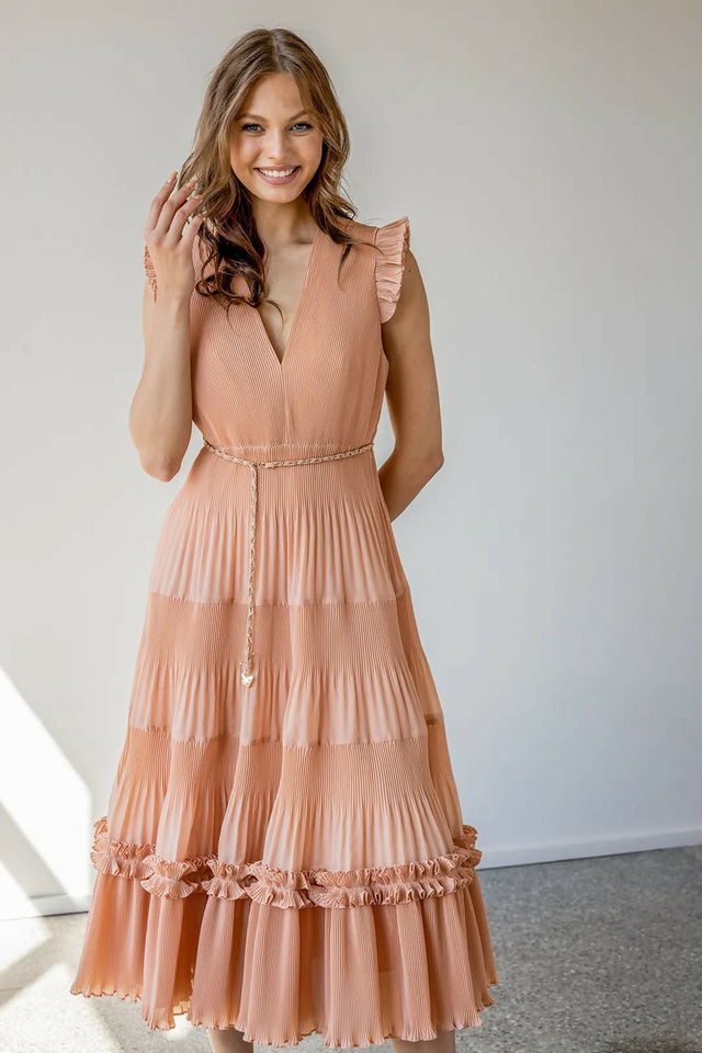 Zimmermann Pleated Midi Dress in Lipstick Size 12 14 - Dresses