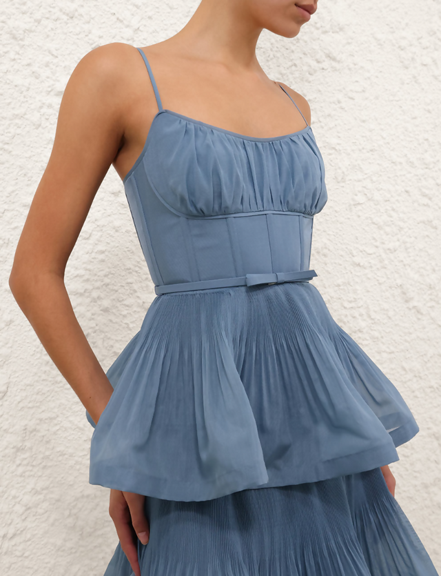 Pleated Tiered Midi Dress