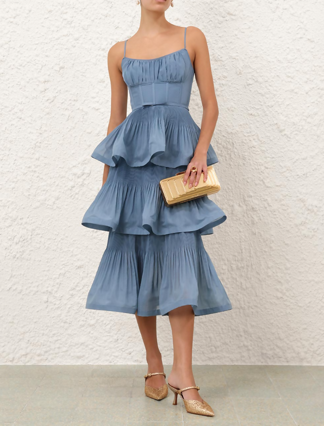 Pleated Tiered Midi Dress