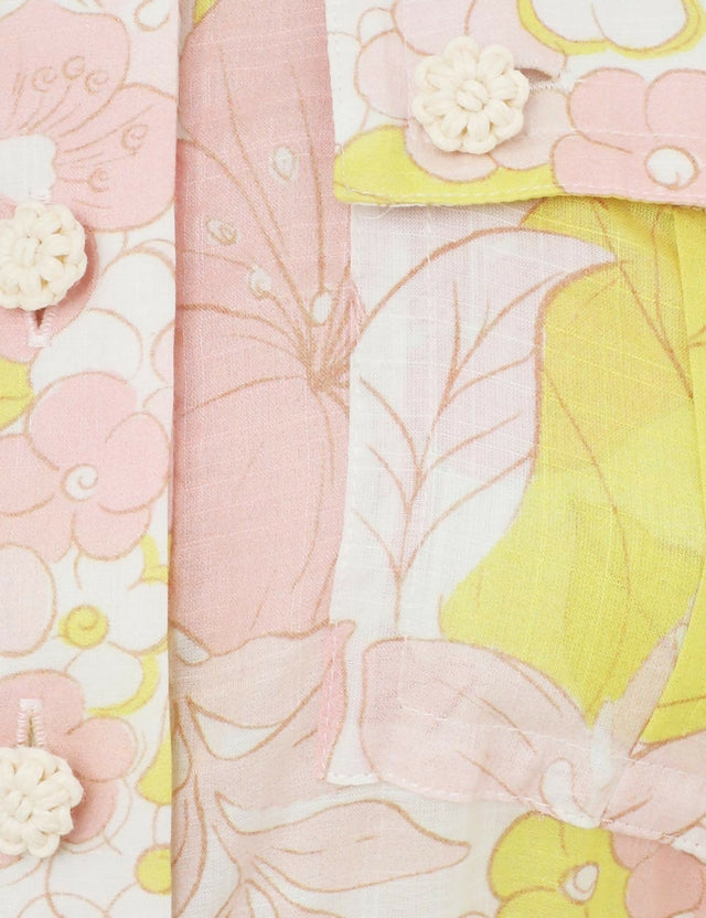 Zimmermann Pop Pleated Mini Dress in Pink/Yellow Floral - Dresses