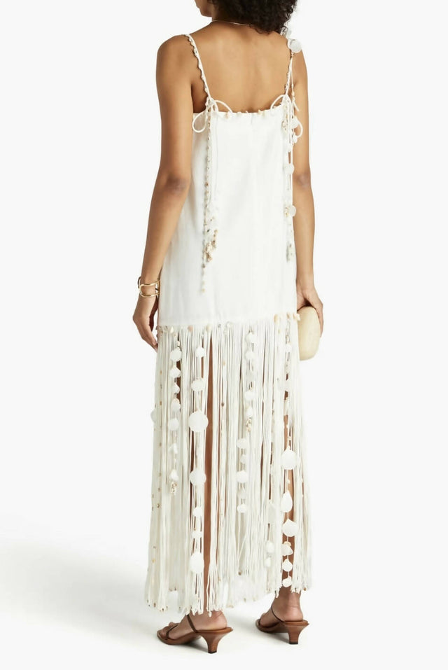 Zimmermann Postcard Fringed Embellished Linen Maxi Dress - 6 / White - Dresses