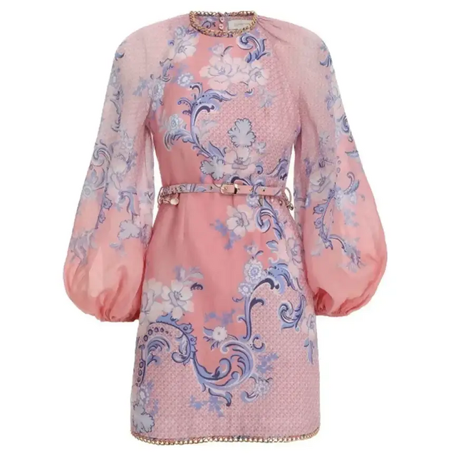 Zimmermann Postcard Mini Dress Swirl Floral Coral Print Size - 8 / Print - Dresses