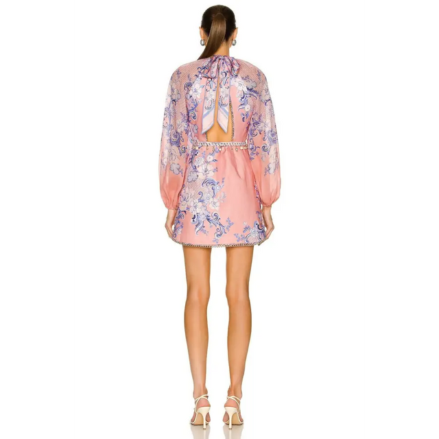 Zimmermann Postcard Mini Dress Swirl Floral Coral Print Size - 8 / Print - Dresses