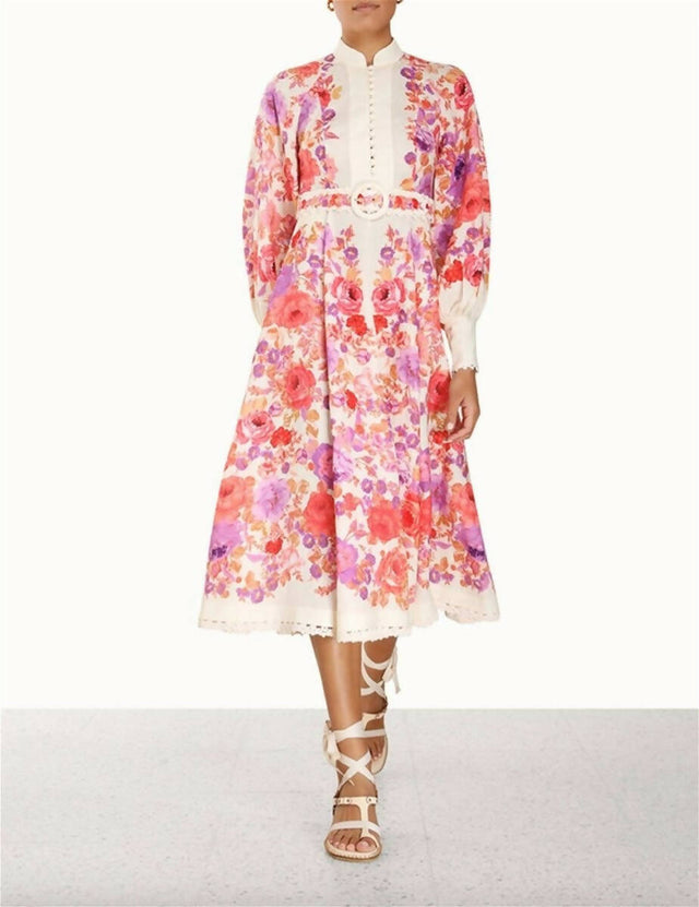 Zimmermann Raie Buttoned Midi Dress Red Purple Floral Size 1 - 10 / Floral - Dresses