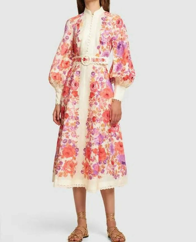 Zimmermann Raie Buttoned Midi Dress Red Purple Floral Size 1 - 10 / Floral - Dresses