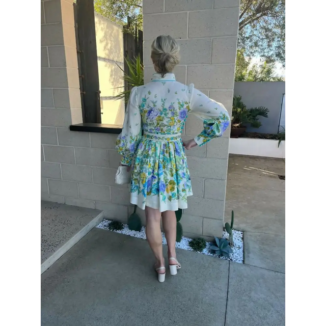 Zimmermann Raie Buttoned Mini Dress Teal/Blue Floral Size 1 & Size 3 - Dresses