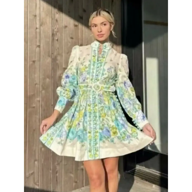 Zimmermann Raie Buttoned Mini Dress Teal/Blue Floral Size 1 & Size 3 - Dresses
