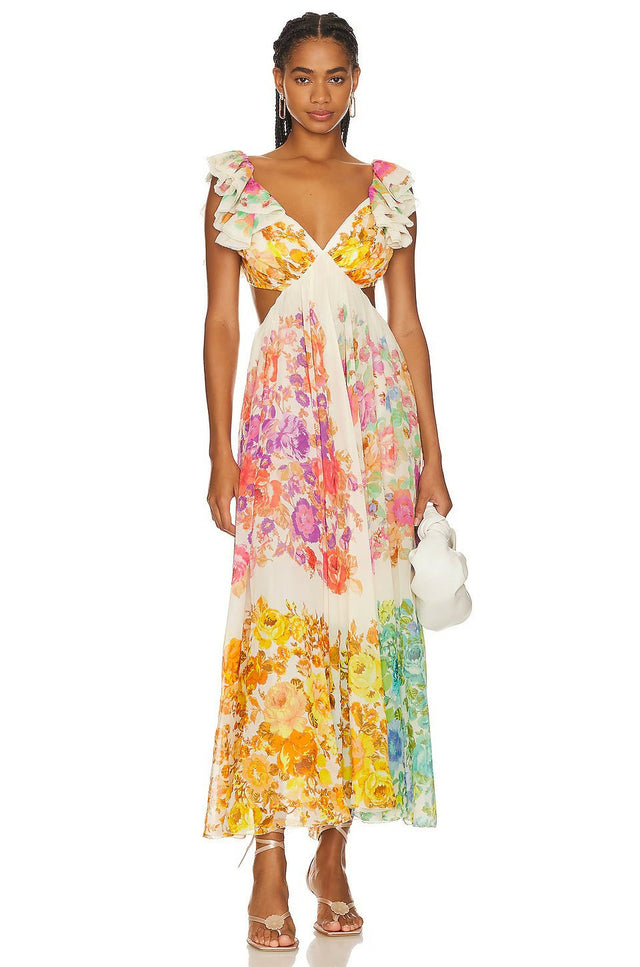 Zimmermann Raie Frill Shoulder Dress - 12 / Multi - Dresses