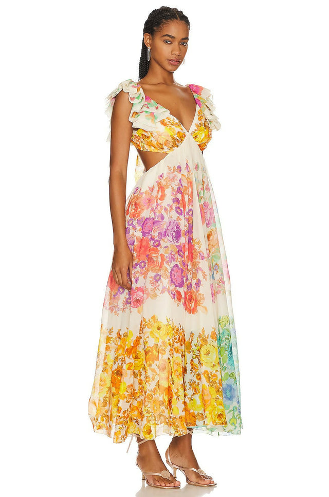 Zimmermann Raie Frill Shoulder Dress - 12 / Multi - Dresses