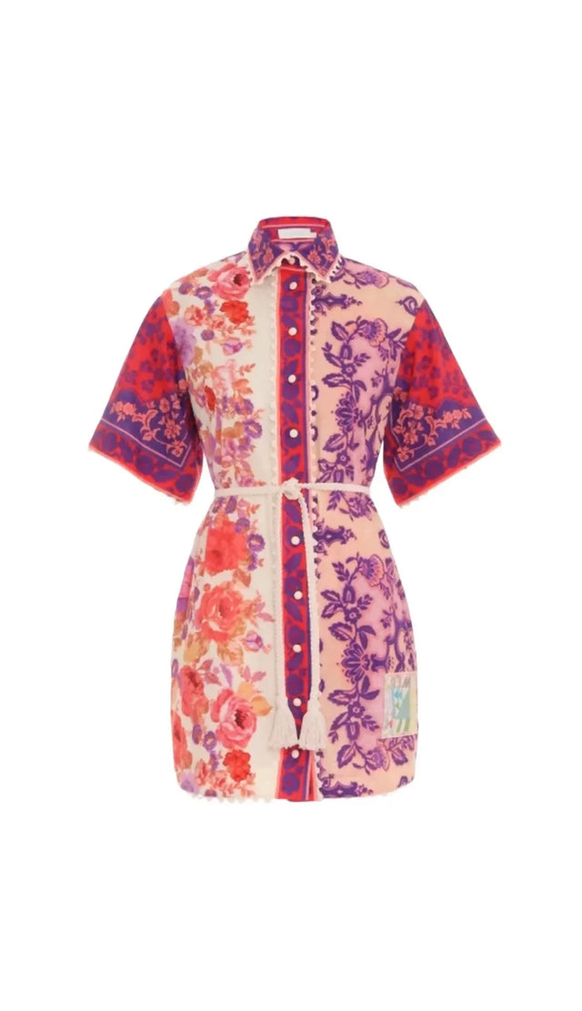 Zimmermann Raie Trimmed Shirt Dress - 12 / Multi - Dresses