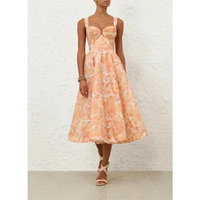 Zimmermann Rebellion Drape Midi Dress in Golden Bloom - 12 / Orange - Dresses
