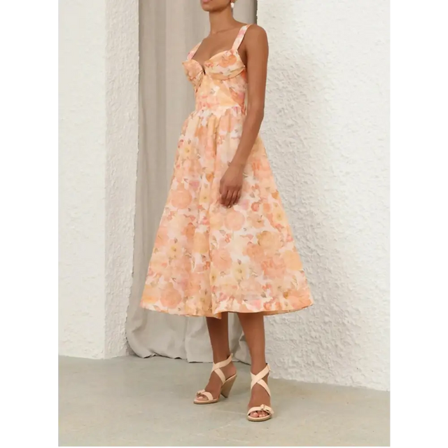 Zimmermann Rebellion Drape Midi Dress in Golden Bloom - 12 / Orange - Dresses