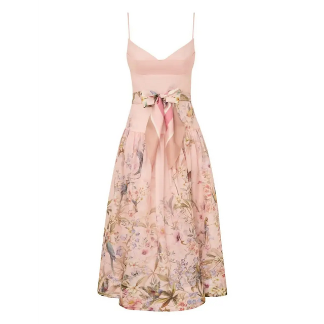 Zimmermann Rebellion Fitted Picnic Dress in Pink Aviary - Dresses