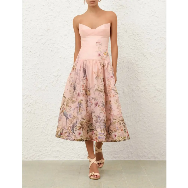 Zimmermann Rebellion Fitted Picnic Dress in Pink Aviary - Dresses
