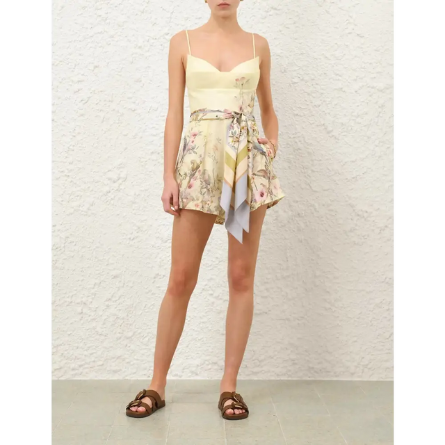 Zimmermann Rebellion Fitted Playsuit in Lemon Aviary - Playsuits