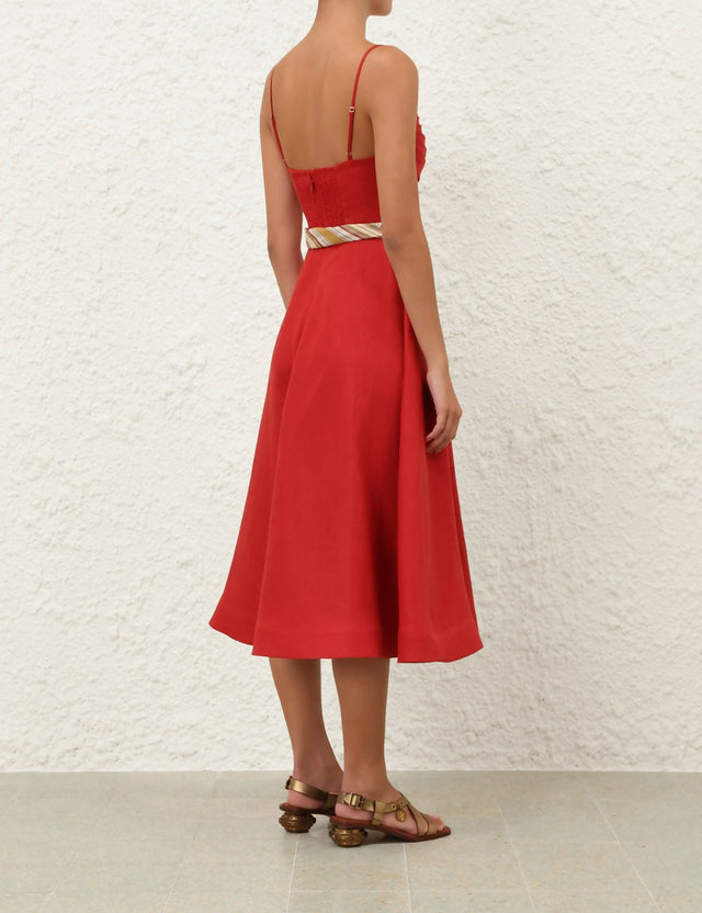 Zimmermann Rebellion Tuck Midi Dress in Red - 12 / Red - Dresses