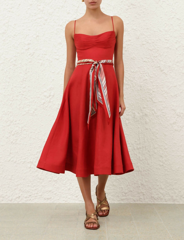 Zimmermann Rebellion Tuck Midi Dress in Red - 12 / Red - Dresses