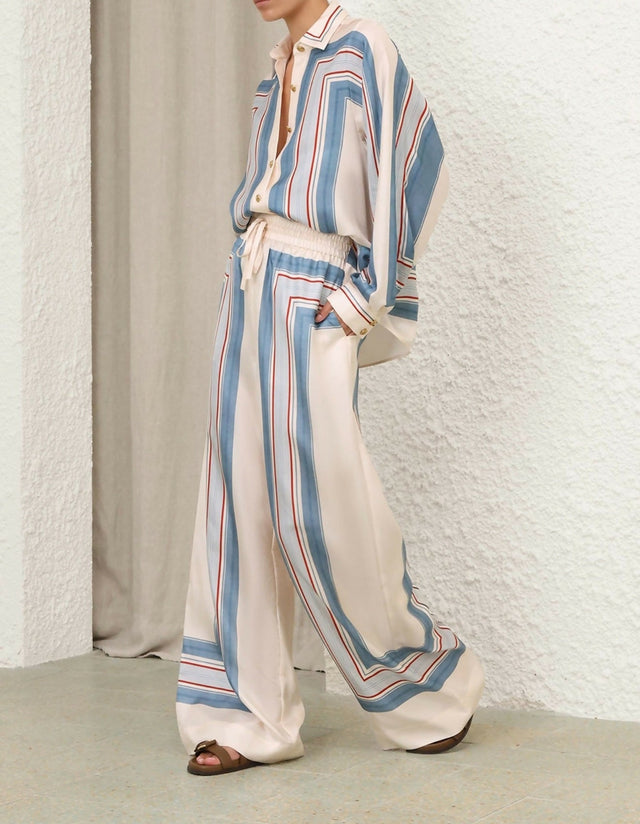Zimmermann Relaxed Scarf Shirt and Pant Set in Ticking Stripe - Outfit Sets