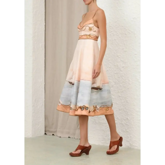 Zimmermann Scarborough Picnic Midi Dress in Peach Nautical Map - 12 / Print - Dresses