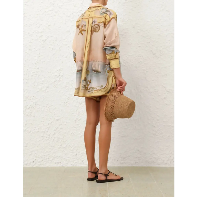 Zimmermann Scarborough Relaxed Shirt and Short Set in Yellow Nautical Map - Outfit Sets