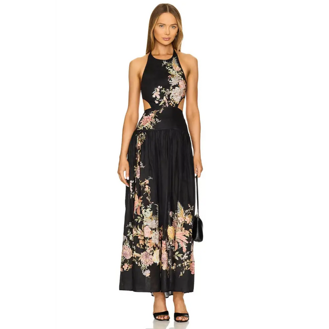 Zimmermann Tallow Halter Midi Dress Black Multi Floral Size 1/10 - 10 / Floral - Dresses
