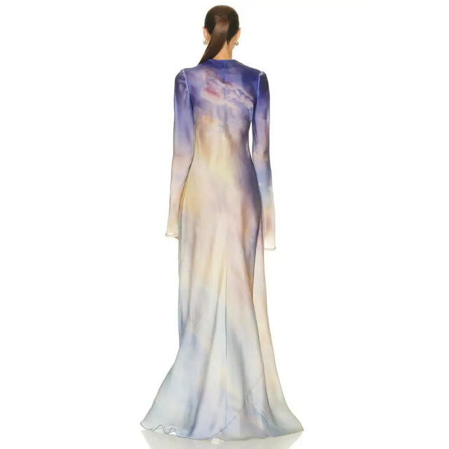 Zimmermann Tama Bias Slip Maxi Dress Vanilla Blue Sky Size 2 - 12 / Multi - Dresses