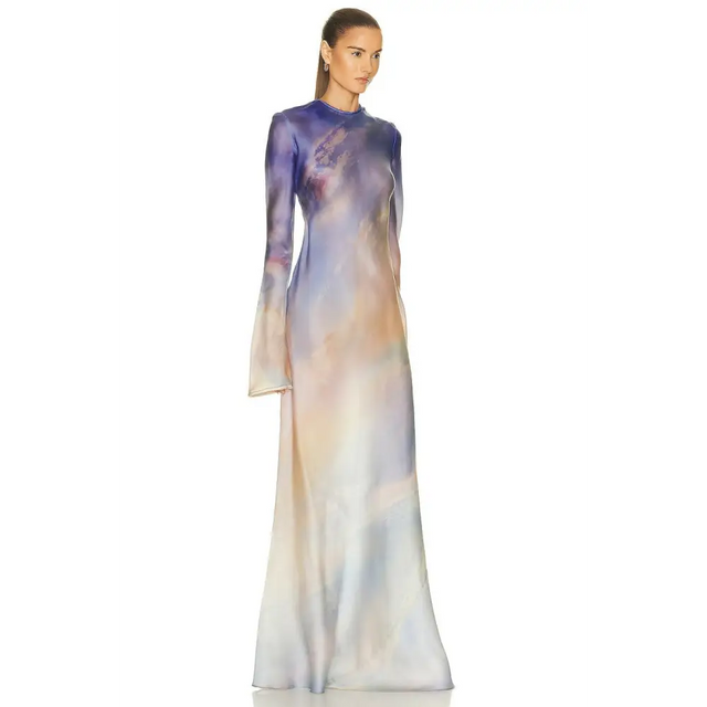 Zimmermann Tama Bias Slip Maxi Dress Vanilla Blue Sky Size 2 - 12 / Multi - Dresses