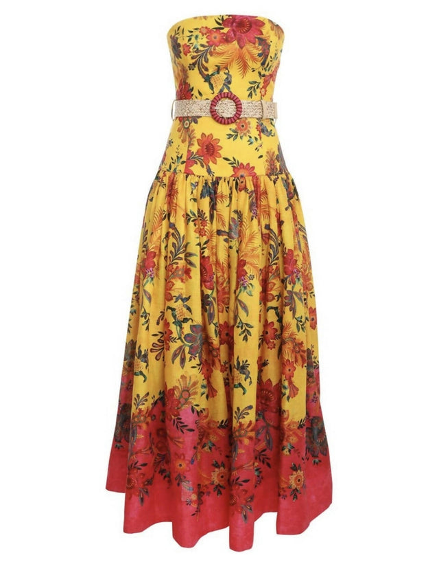 Zimmermann - Zimmermann The Ginger Strapless Midi Dress in Pink/Yellow Floral