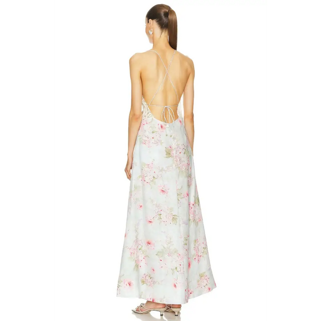 Zimmermann The Halliday A-line Midi Dress in Blue Watercolour Floral Size 1/AU 10 - 10 / Multi - Dresses