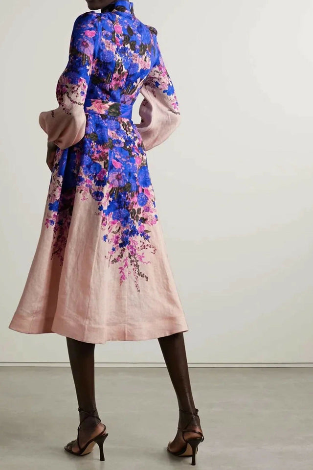 Zimmermann the High Tide Buttoned Midi Dress in Purple Ikat Floral Size 3/AU 14 - 14 / Floral - Dresses