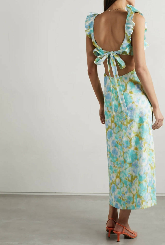 Zimmermann - Zimmermann The High Tide Frilled Midi in Aqua Ikat Floral
