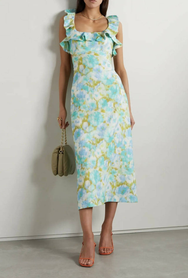 Zimmermann - Zimmermann The High Tide Frilled Midi in Aqua Ikat Floral