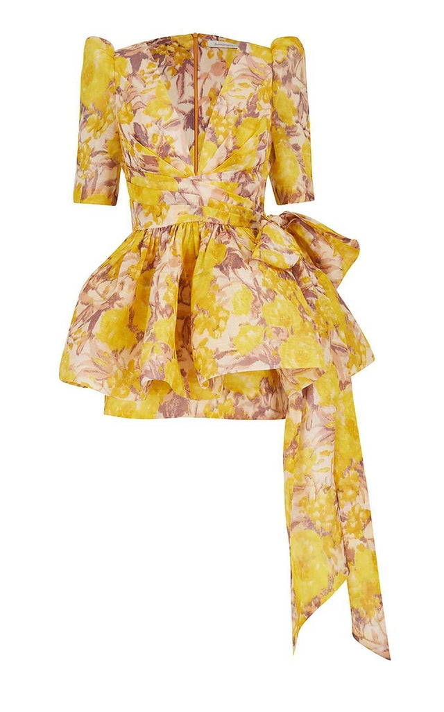 Nikki H - Zimmermann The High Tide Peplum Mini in Yellow Ikat Floral