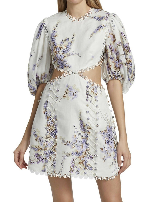 Zimmermann - Zimmermann The Jude Cut Out Mini Dress in Mini Lilac Flora