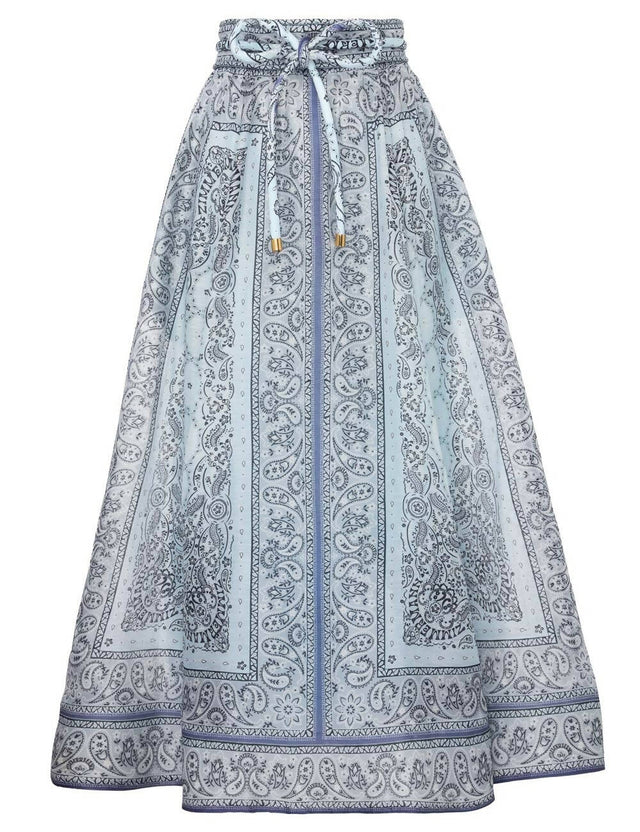 Zimmermann - Zimmermann the Matchmaker Fitted Blouse and Gathered Midi Skirt in Blue Bandana Size 1/AU 10