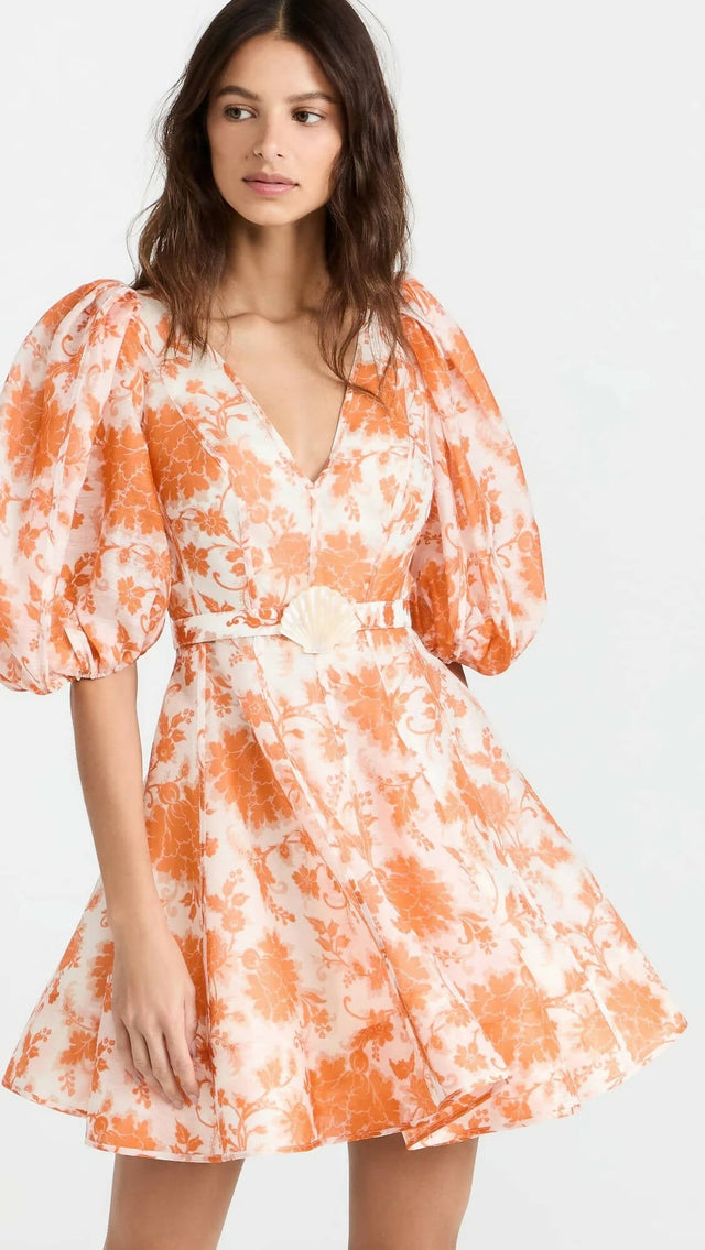 Zimmermann - Zimmermann The Postcard Puff Sleeve Mini in Orange Tonal Floral