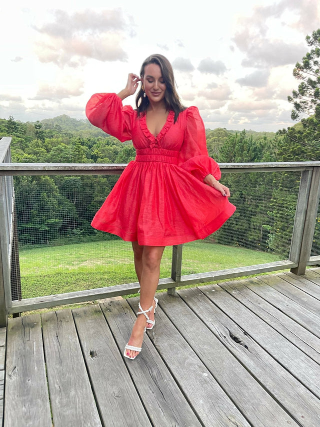 Zimmermann - Zimmermann The Prima Frill V Neck Mini in Tomato