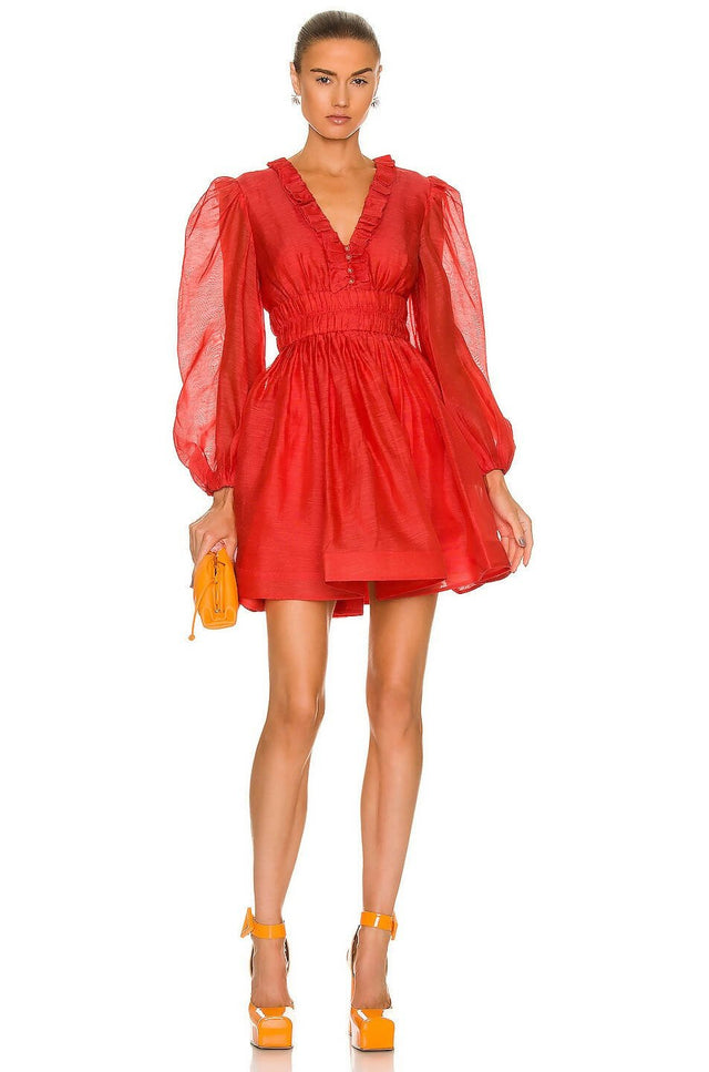 Zimmermann - Zimmermann The Prima Frill V Neck Mini in Tomato