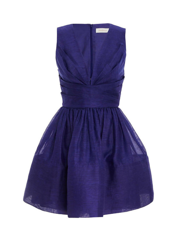Zimmermann - Zimmermann The Tama V Neck Mini Dress in Ultramarine Size 0 / Au 8