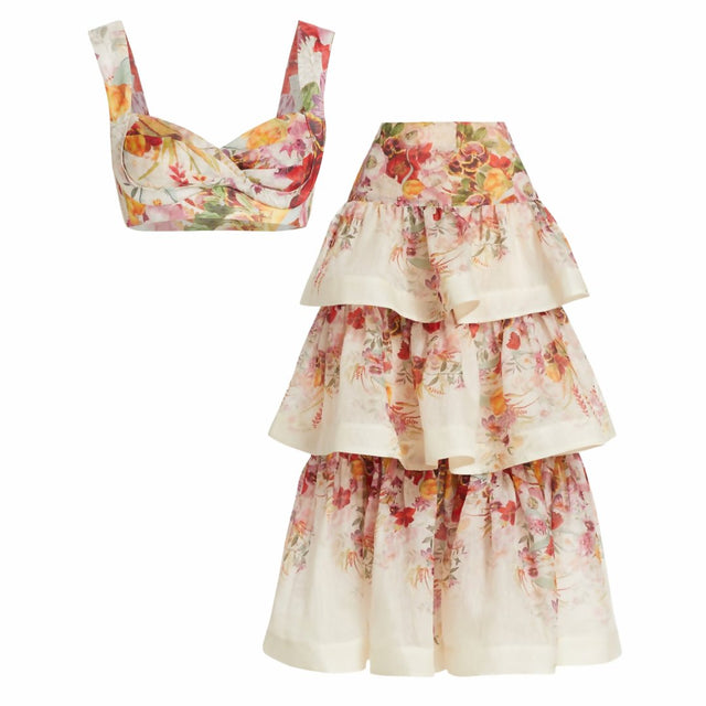 Zimmermann - Zimmermann The Wonderland Bralette and Tiered Skirt in Elka Poppy Ivory