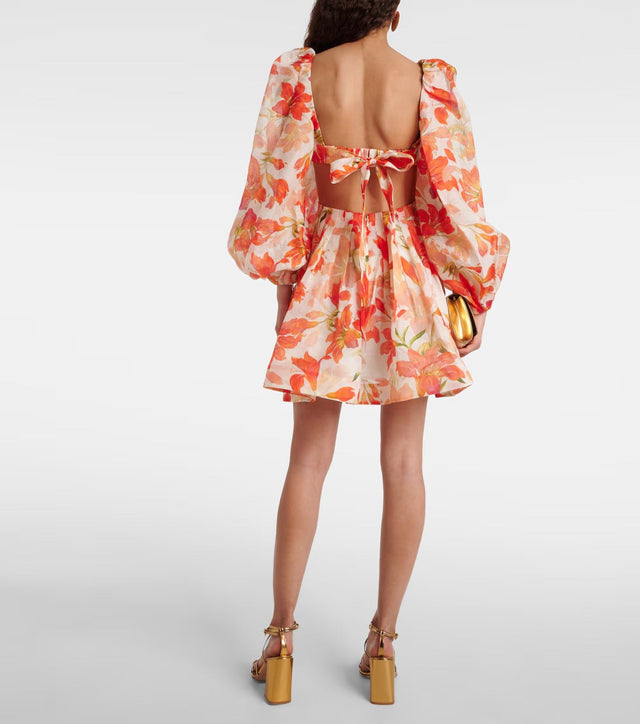 Zimmermann Tranquillity Floral Linen and Silk Mini Dress - 6 / Floral - Dresses