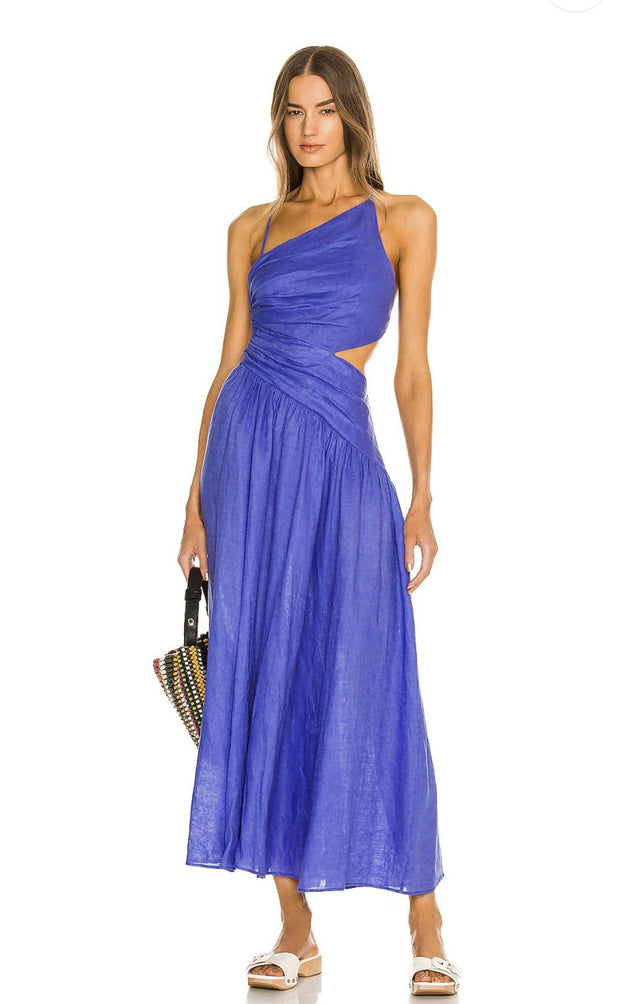 Zimmermann Tropicana Asymmetric Midi Dress Electric Blue - Dresses