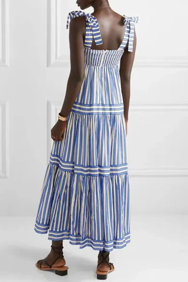 Zimmermann Verity Striped Tiered Maxi Dress Blue & White - 12 / Blue - Dresses