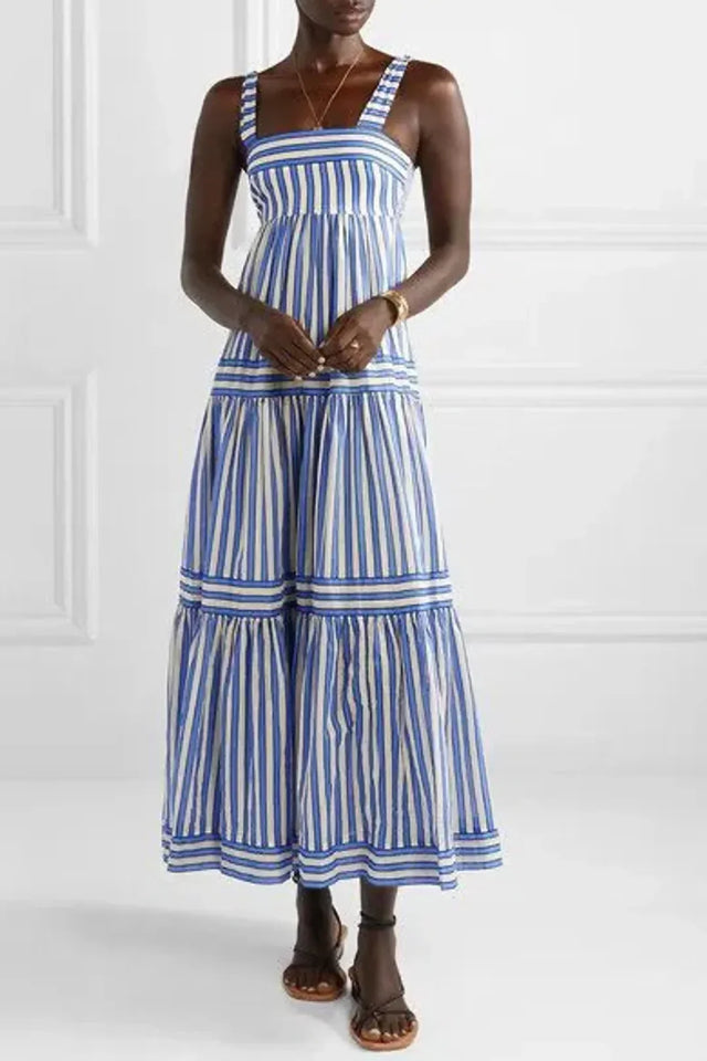 Zimmermann Verity Striped Tiered Maxi Dress Blue & White - 12 / Blue - Dresses