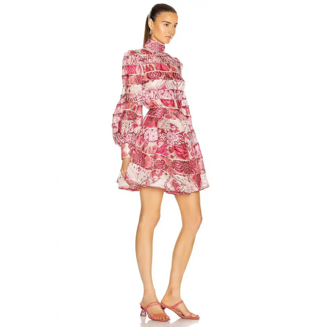 Zimmermann Wavelength Spliced Mini Dress Pink - 10 / Multi - Dresses