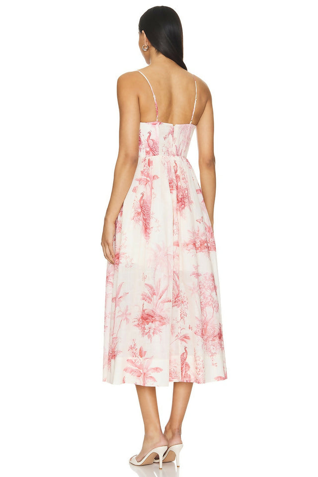 Zimmermann Waverly Corset Midi Dress in Pink Palm Size 2 / AU 12 - 12 / Print - Dresses