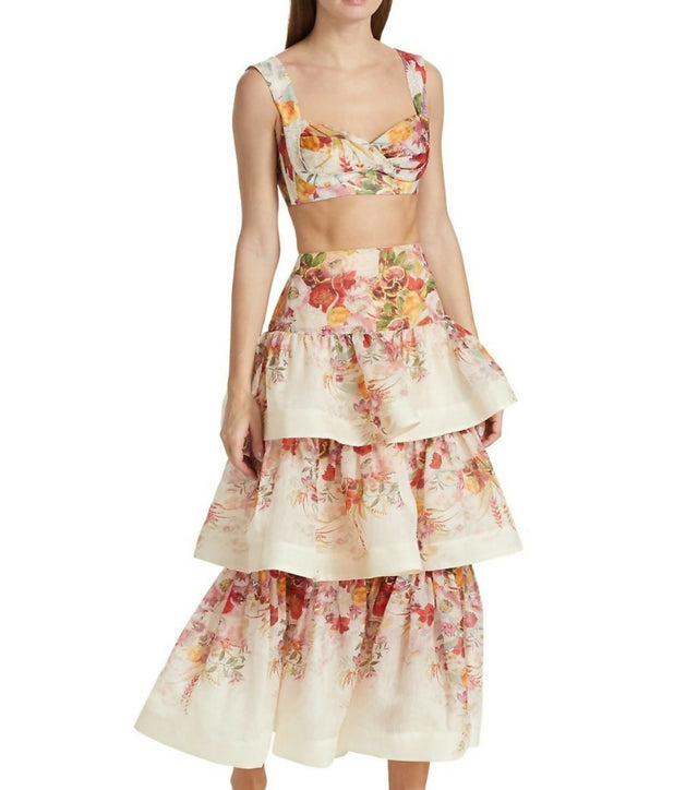 Zimmermann Wonderland Bralette & Tiered Skirt - Size 1 - 8 / Floral - Outfit Sets