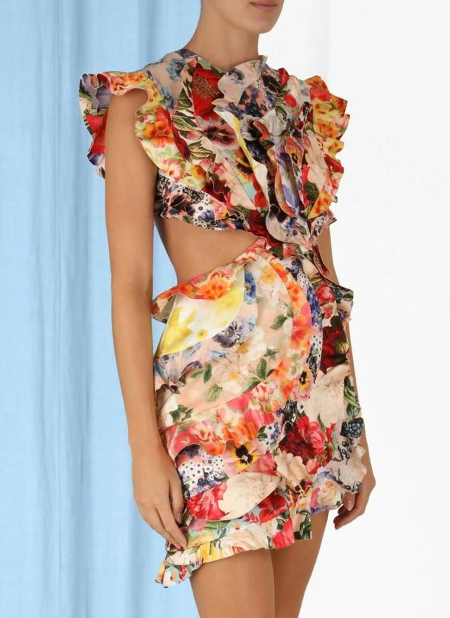 Zimmermann - Zimmermann Wonderland Frill Mini Dress in Spliced Multi Floral