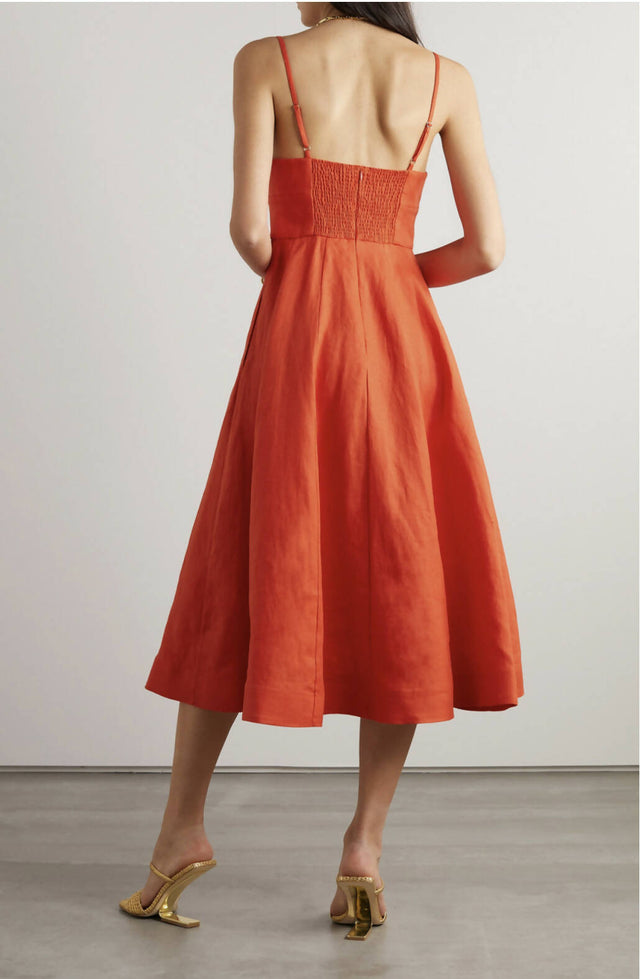 Zimmermann Wonderland Picnic Linen Midi Dress Red - Dresses