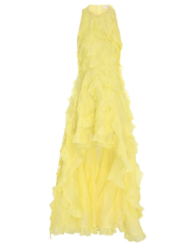 Zimmermann - Zimmermann Wonderland Sleeveless Ruffle Gown Lemon Size 0 / AU 8